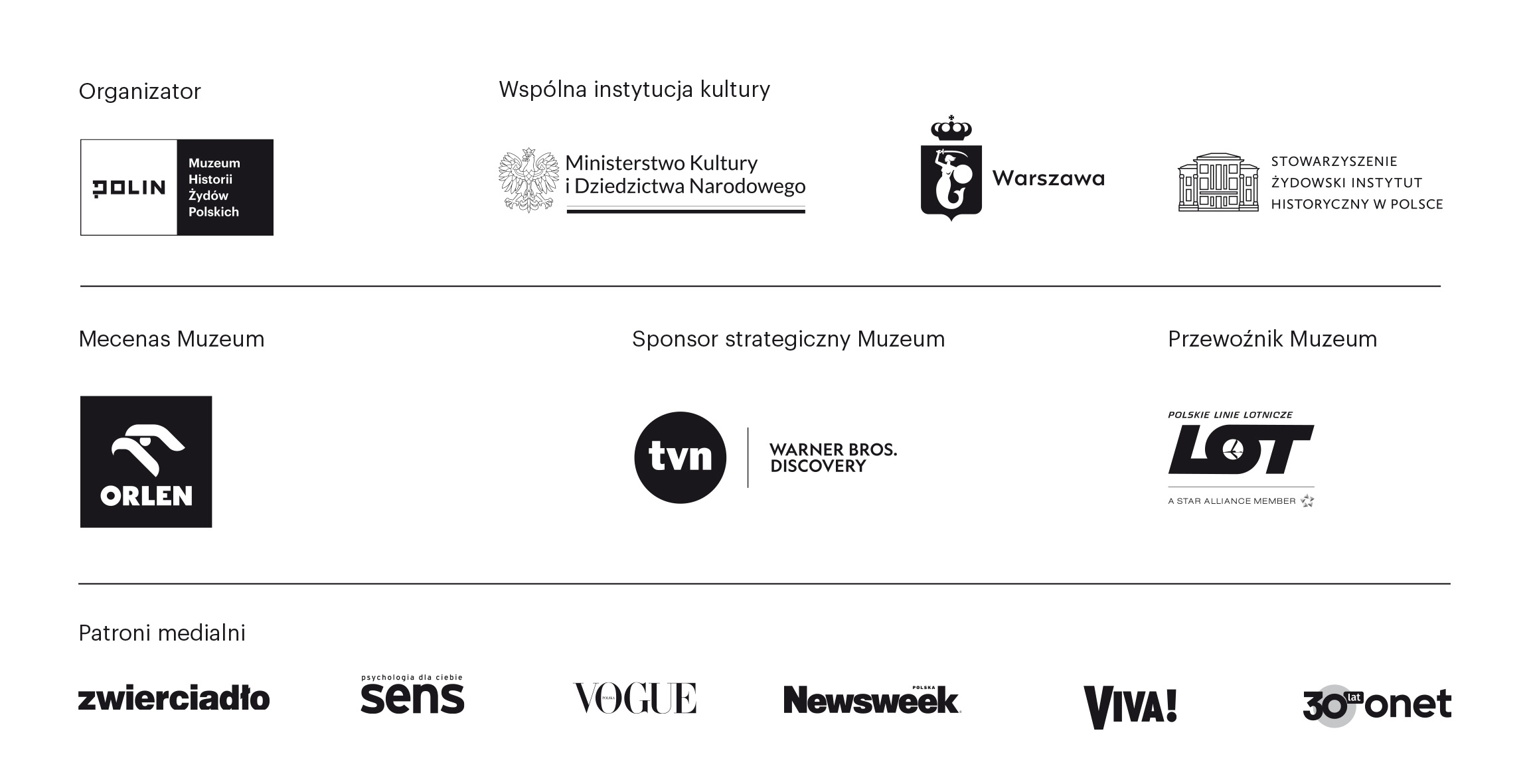 Logotypy organizatorów, mecenasów, partnerów, sponsorów