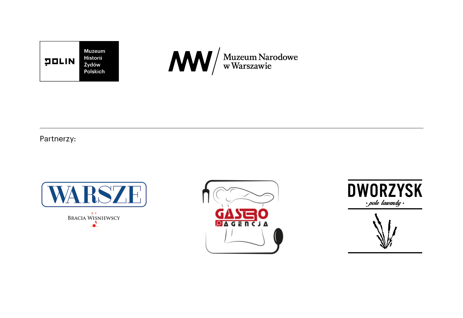 Logotypy Muzeum POLIN, Muzeum Narodowego w Warszawie, restauracji Warsze, Gastroagencji, Dworzyska - pola lawendy