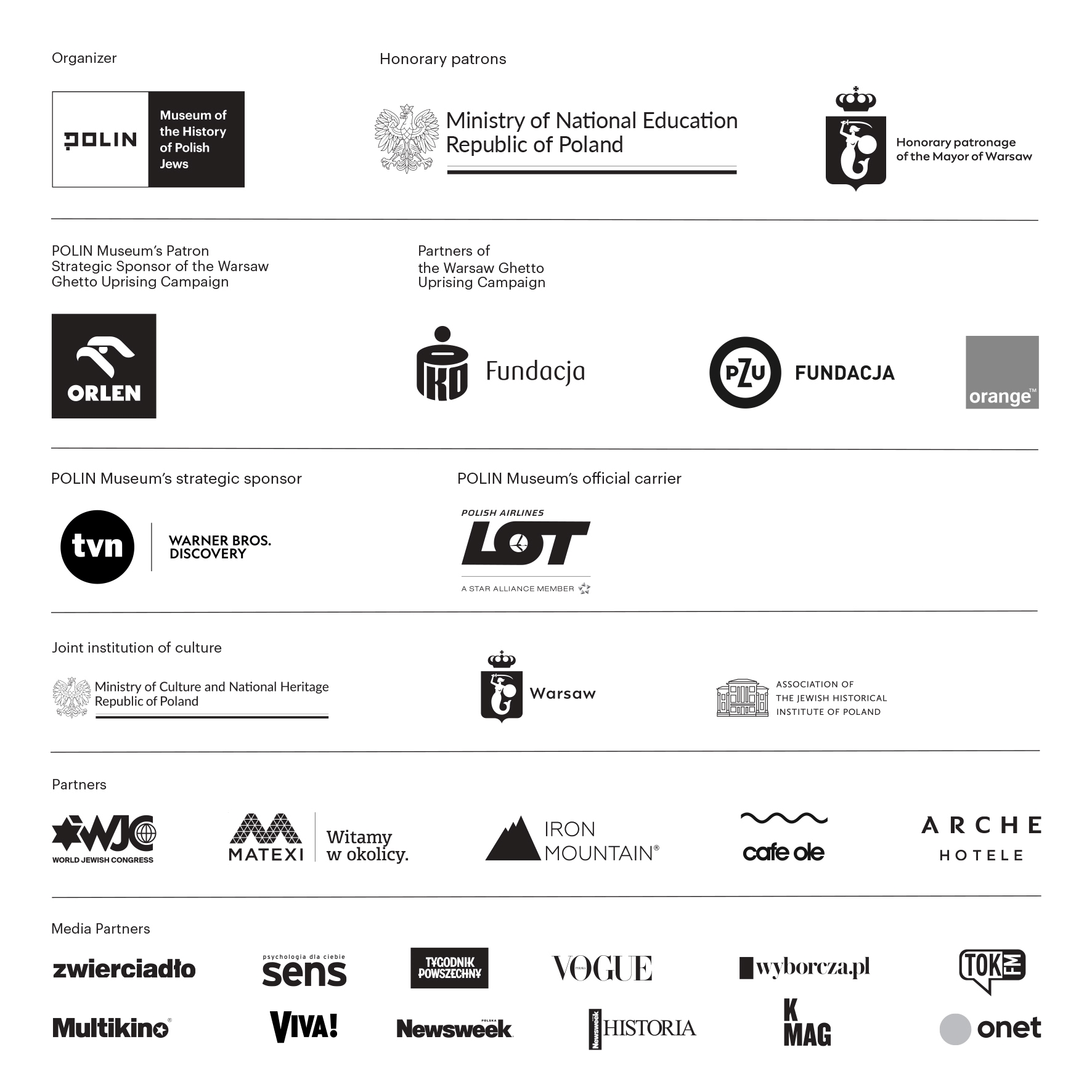 Logos of organizers and partners of the Warsaw Ghetto Uprising Campaign.