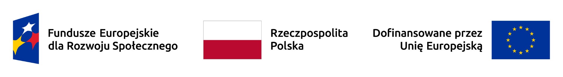 Logotypy Funduszy Europejskich dla Rozwoju Społecznego, Rzeczpospolitej Polskiej i Unii Europejskiej z dopiskiem dofinansowane przez UE.