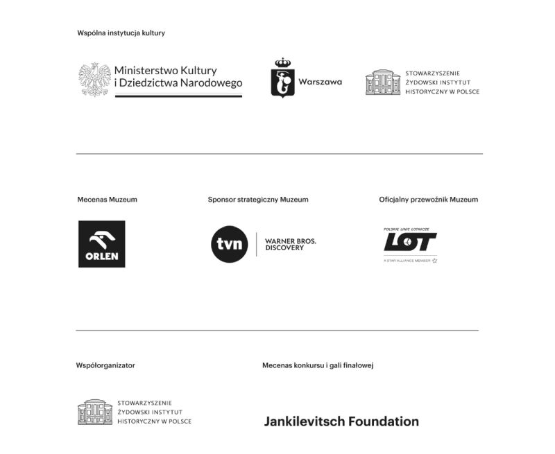 Logotypy Współorganizatorów, Partnerów i Sponsorów konkursu Nagroda POLIN