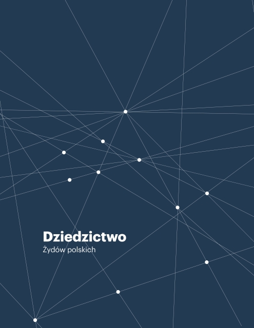 Okładka katalogu "Dziedzictwo Żydów polskich" - na granatowym tle biały tytuł i konstelacja gwiazd