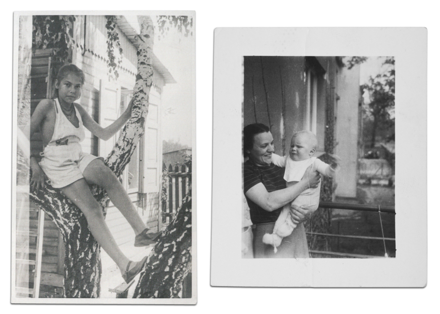 Portret Krystyny Sigalin z okresu pobytu u Górkiewiczów, 1943 - fotografia; Feliksa Szulc z Toldem Górkiewiczem, 1943–1944 - fotografia