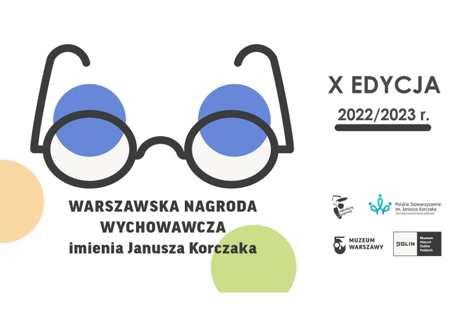 Warszawska Nagroda Wychowawcza im. Janusza Korczaka - X edycja, 2022/2023 - grafika przedstawia okrągłe okulary, które nosił Janusz Korczak.