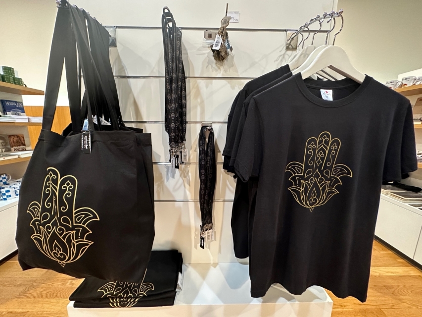 Bags and t-shirts in the museum store