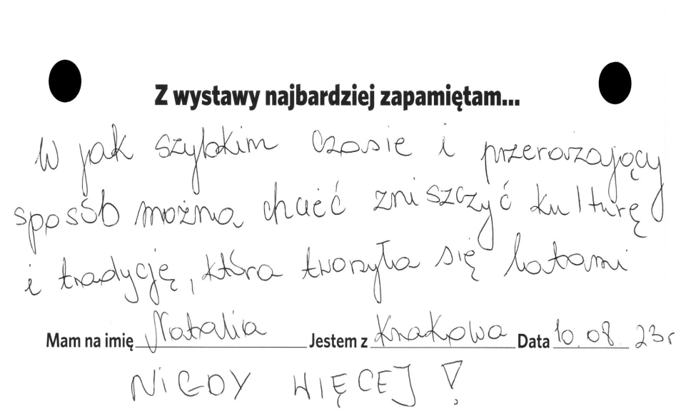 Opinia o wystawie stałej w języku polskim
