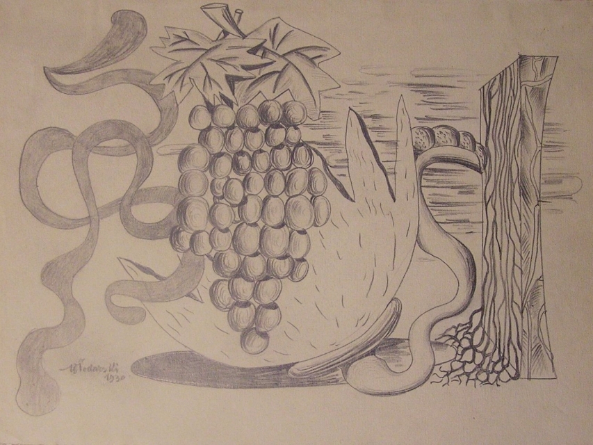 Rysunek "Martwa natura z winogronami".