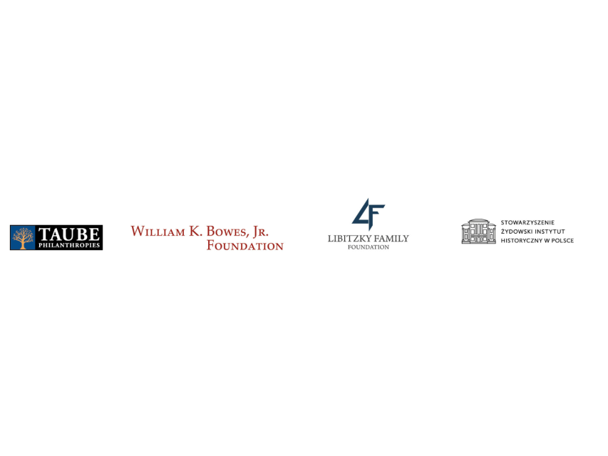 Logo Taube Philantrophies, William K. Bowes Foundation, Libitzky Foundation i Stowarzyszenia Żydowski Instytut Historyczny w Polsce.