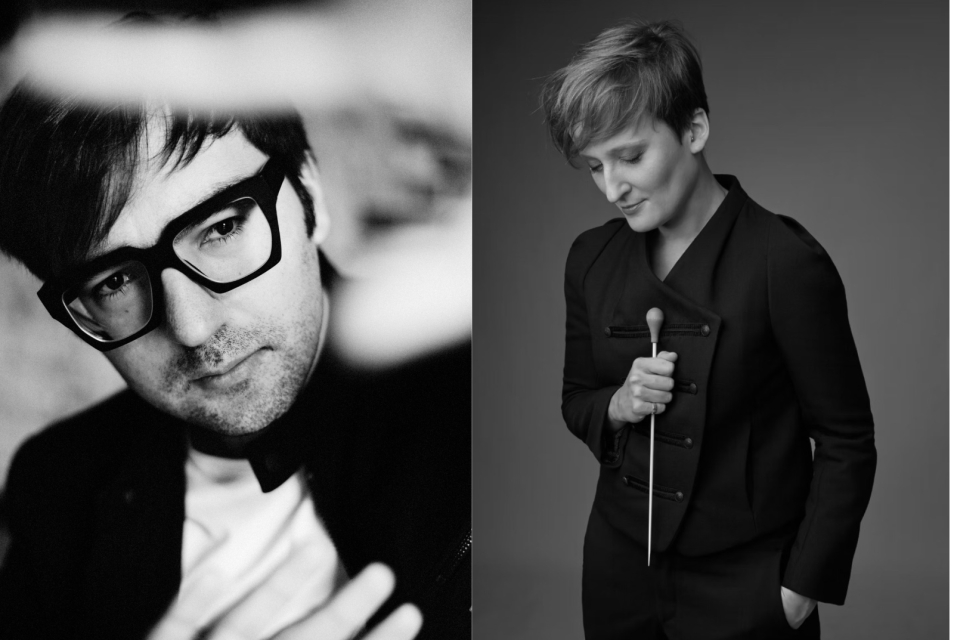 On the left is a black-and-white portrait of Aleksander Dębicz; on the right is one of Marta Kluczyńska.