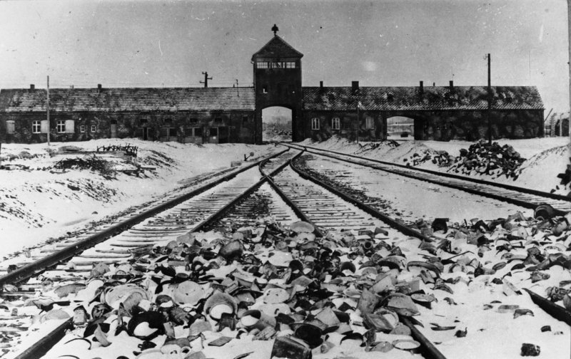 Tory i baraki w Auschwitz-Birkenau.