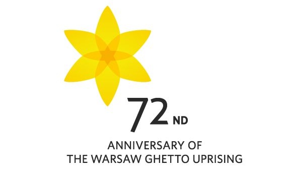 English logo of Daffodils campaign: 72nd anniversary of the Warsaw Ghetto Uprising