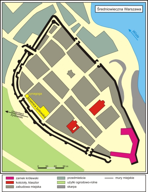 Plan średniowiecznej Warszawy.