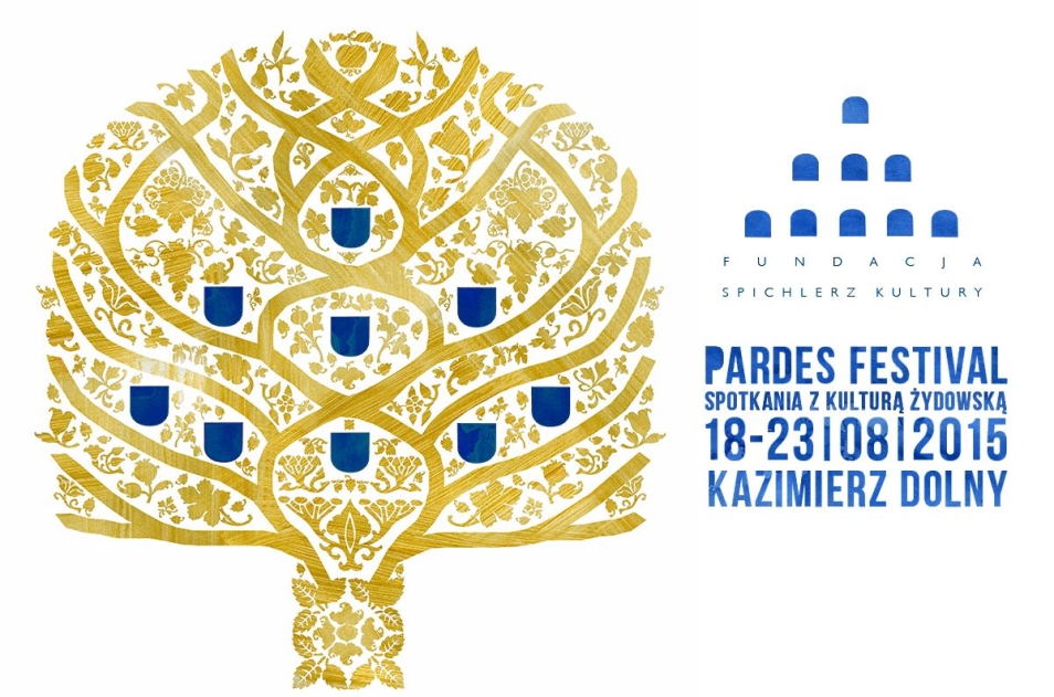 Pardes Festival. Spotkania z kulturą żydowską - grafika ilustracyjna, zdobiona złotym drzewem z niebieskimi elementami.