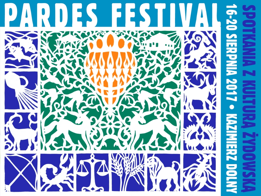 Pardes Festival. Spotkania z kulturą żydowską - grafika ilustracyjna, zdobiona postaciami zwierzęcymi.