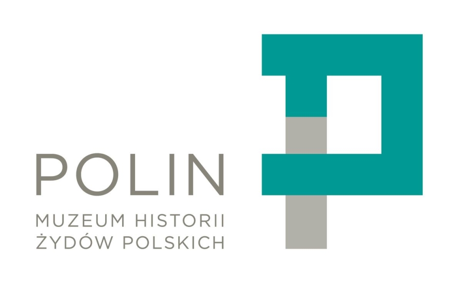 Logo Muzeum POLIN: po lewej stronie napis POLIN. Muzeum Historii Żydów Polskich, po prawej - literka P.