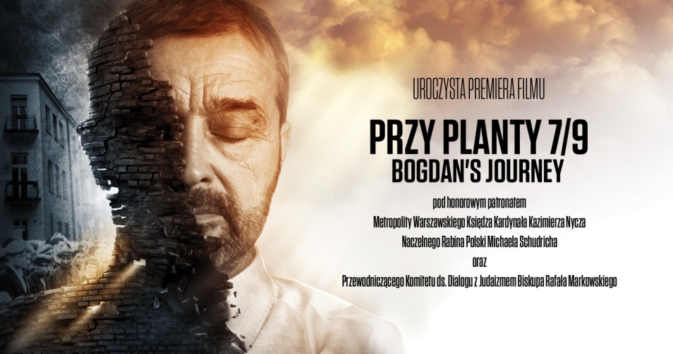 Grafika ilustracyjna - twarz mężczyzny, obok napis przy planty 7/9. Bogdan's journey.