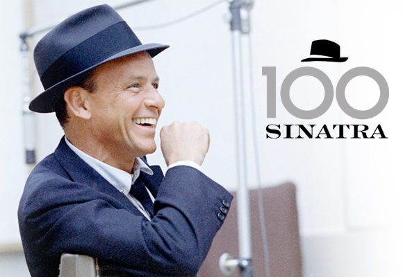 Frank Sinatra na plakacie. Po prawej stronie napis 100 Sinatra.