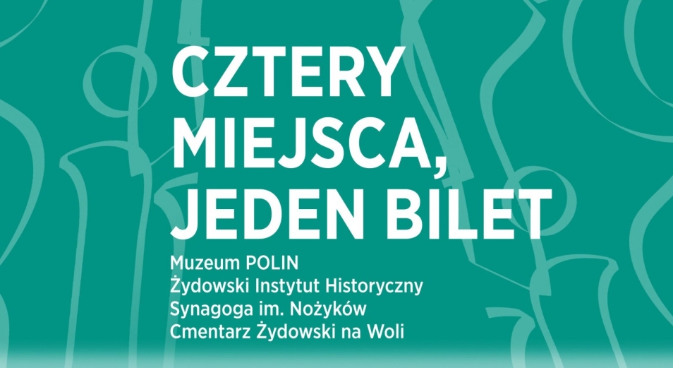 Zielony plakat z białymi napisami promujący wydarzenie "Cztery miejsca jeden bilet"