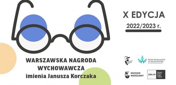 Warszawska Nagroda Wychowawcza im. Janusza Korczaka - X edycja, 2022/2023 - grafika przedstawia okrągłe okulary, które nosił Janusz Korczak.