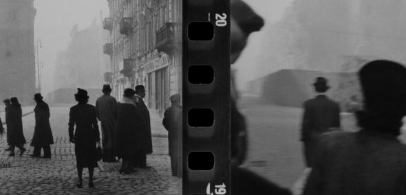 Obok siebie dwie czarno-białe klisze zdjęć z getta warszawskiego.