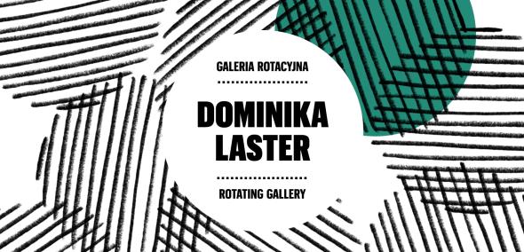Koła wypełnione liniami. Na środku okrąg z napisem Dominika Laster. Galeria Rotacyjna. Circles filled with lines. In the centre a circle with the inscription Dominika Laster. Rotating Gallery.