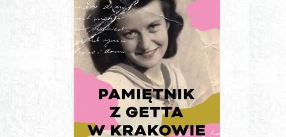 Okładka "Pamiętnika z getta w Krakowie" Haliny Nelken. Młoda dziewczyna, prawdopodobnie autorka umieszczona na różowo-zielonym tle.