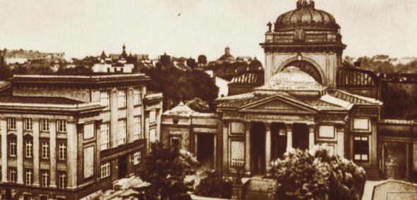 Wielka Synagoga Tłomackiem - spłowiałe czarno-białe zdjęcie sprzed II wojny światowej