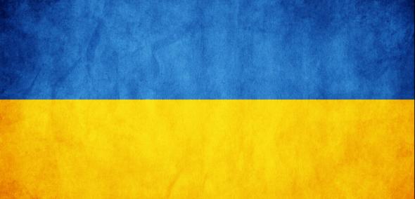 Flaga Ukrainy. Na górze niebieski kolor, na dole żółty.