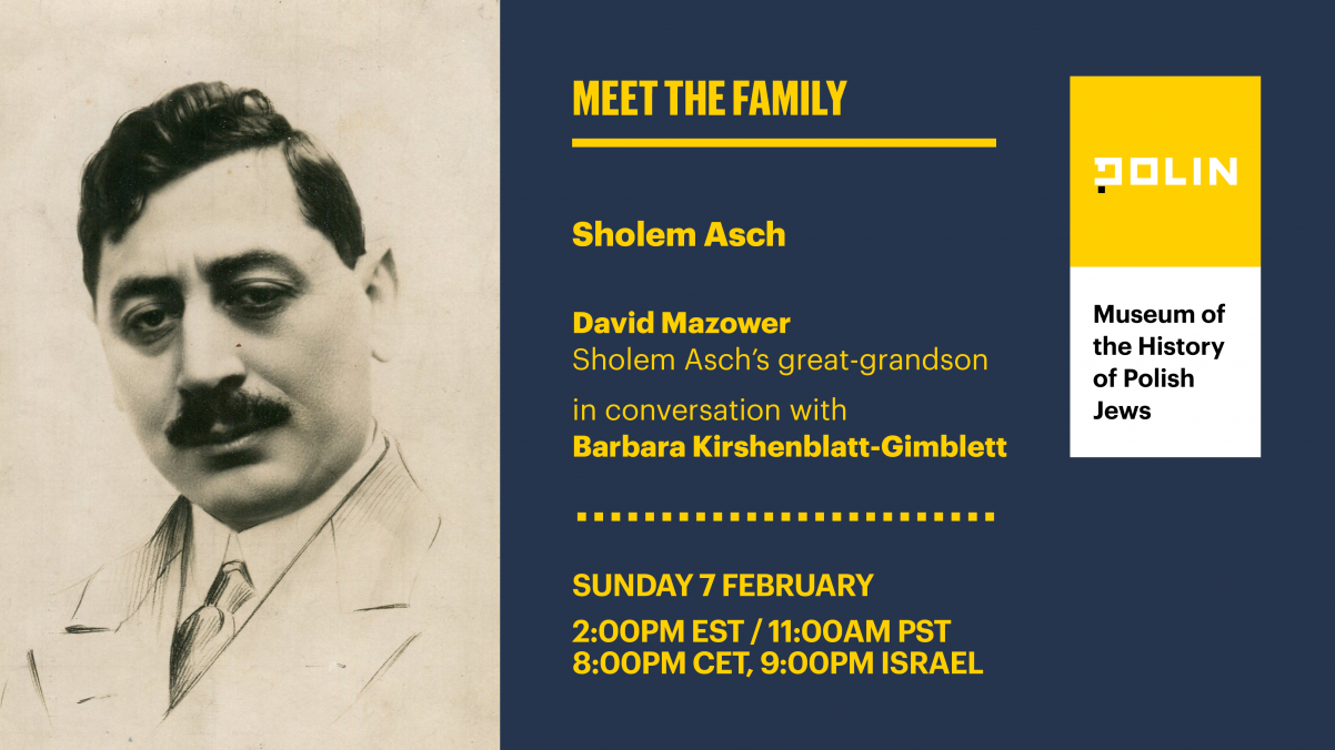 A board: Shalom Ash's portrait in black and white, on the right side title: "Meet the Family"