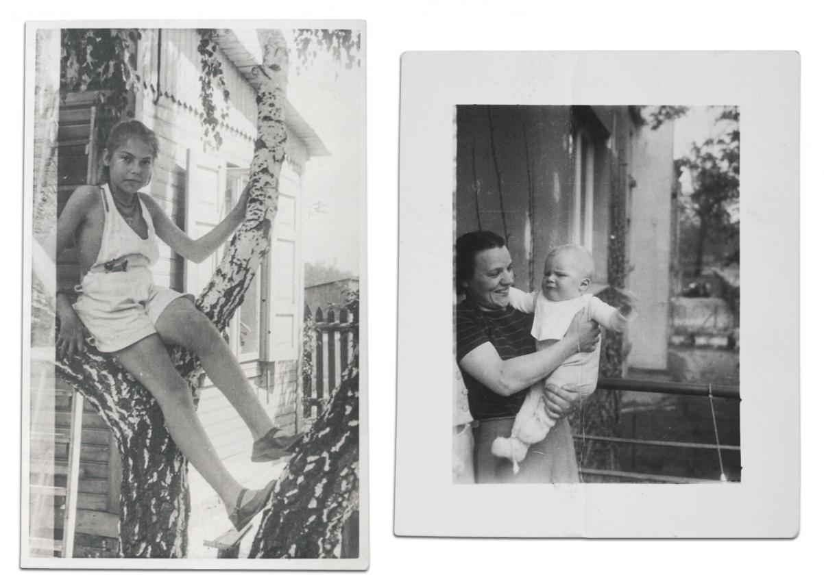 Portret Krystyny Sigalin z okresu pobytu u Górkiewiczów, 1943 - fotografia; Feliksa Szulc z Toldem Górkiewiczem, 1943–1944 - fotografia