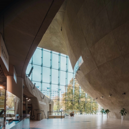 POLIN Museum's main hall with glass interior.