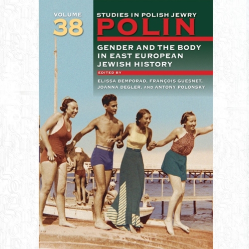 Okładka czasopisma "Studies in Polish Jewry. POLIN. Gender and the body in East European Jewish History". Trzy kobiety w strojach kąpielowych i jeden mężczyzna w kąpielówkach trzymają się za ręce.